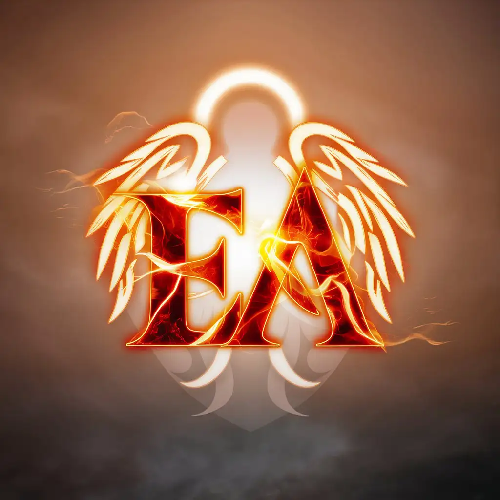 a vector logo design,with the text "EA", main symbol:Flaming glowing letters on an angelic backdrop,Moderate,clear background