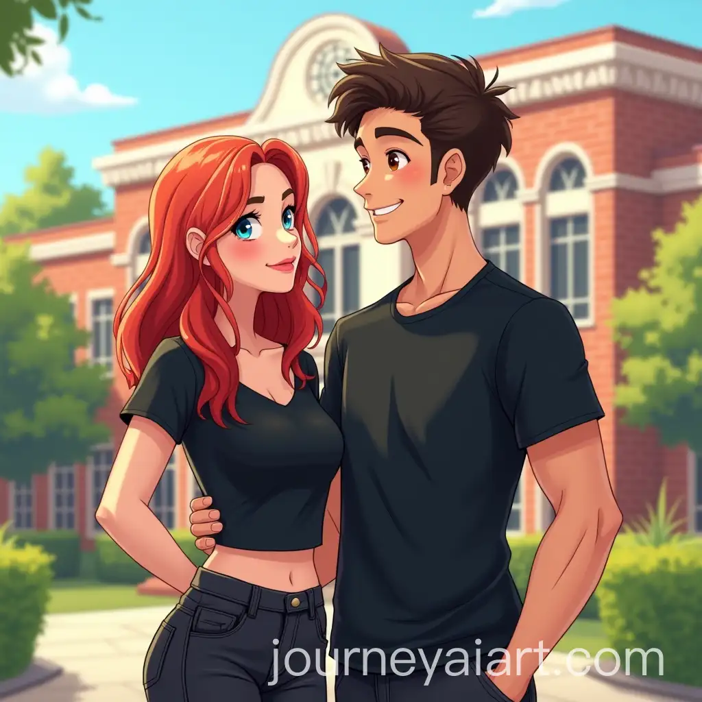 AI-Image-Prompt-ExpansionCouple-Standing-in-Front-of-School-on-a-Sunny-Day