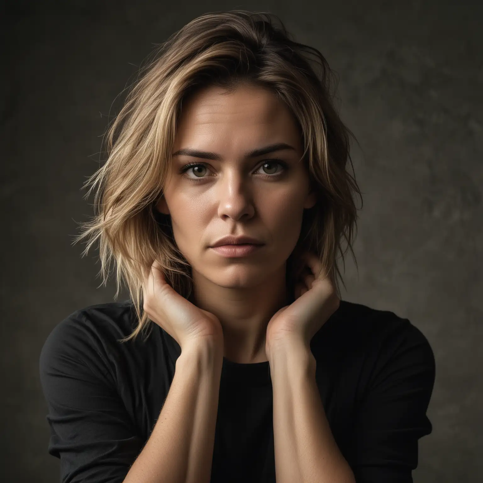 Serious Woman with Folded Arms and Textured Layers Portrait