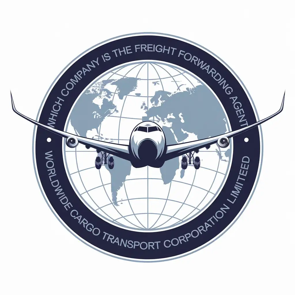 a vector logo design,with the text "which company is the freight forwarding agent", main symbol:The design is a circular badge style. The background is a simplified world map outlined by light blue lines. In the center, there's a silvery airplane with its wings spread wide as if flying across the globe. Underneath it reads ‘Worldwide Cargo Transport Corporation Limited’, written in a simple and strong modern font in deep blue color. Aspect ratio 1:1.,Moderate,be used in Others industry,clear background