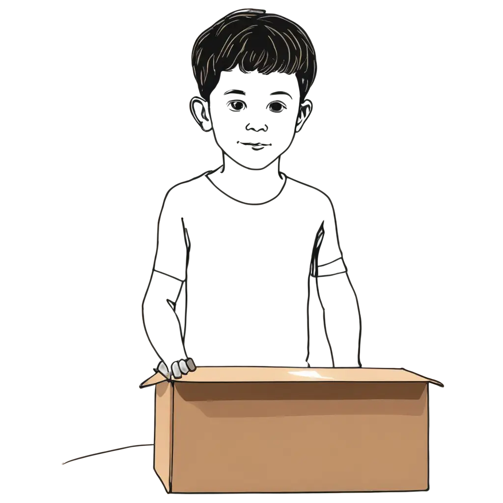 Line-Art-PNG-of-a-Child-Coming-Out-of-a-Box-HighQuality-Transparent-Image