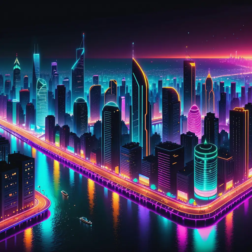 Cityscape neon light UHD ultra high quality image cartoon sealess vector image