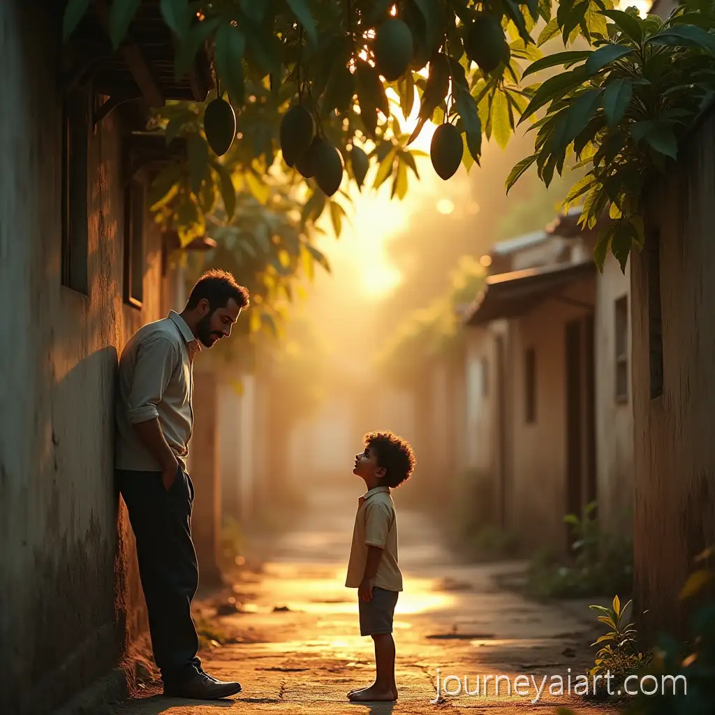 Adult-and-Childhood-Self-Meeting-in-a-NostalgMeeting-Childhood-Selfic-Alley-with-Mango-Tree-at-Golden-Hour