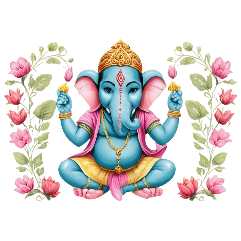 Ganesha-with-Floral-Art-PNG-Enhancing-Spiritual-Artistry-with-Detailed-Floral-Elements