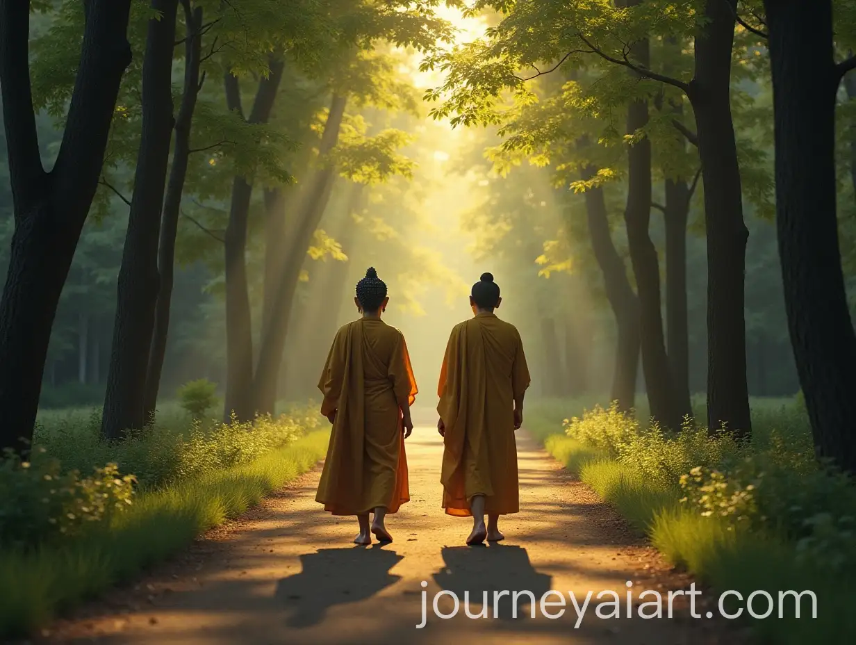 Buddha-and-Devadatta-Walking-Along-a-Tranquil-Forest-Path