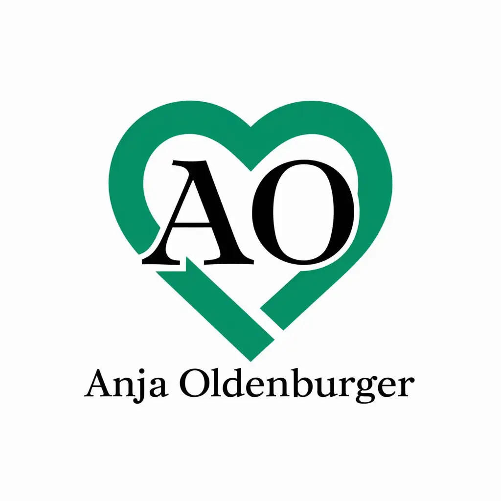 LOGO Design For AO Anja Oldenburger Green Heart with AO Letters Vector Logo Design