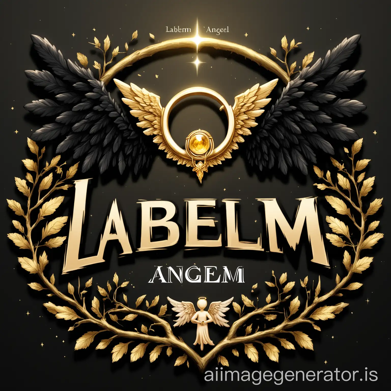 Minimalistic-Logo-with-Golden-Angel-Ring-Black-Angel-Wings-Leaf-and-LaBeM-Text