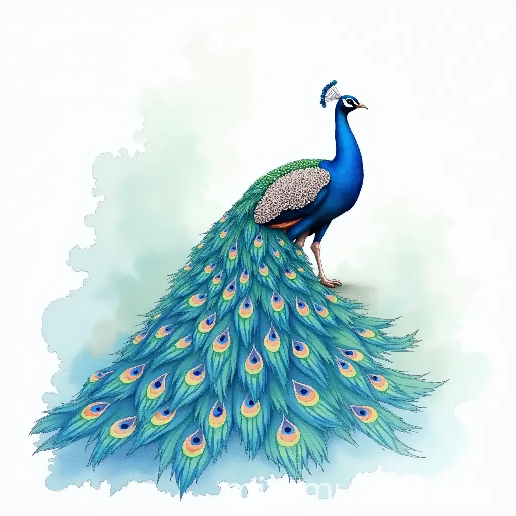 Colorful Watercolor Peacock Painting