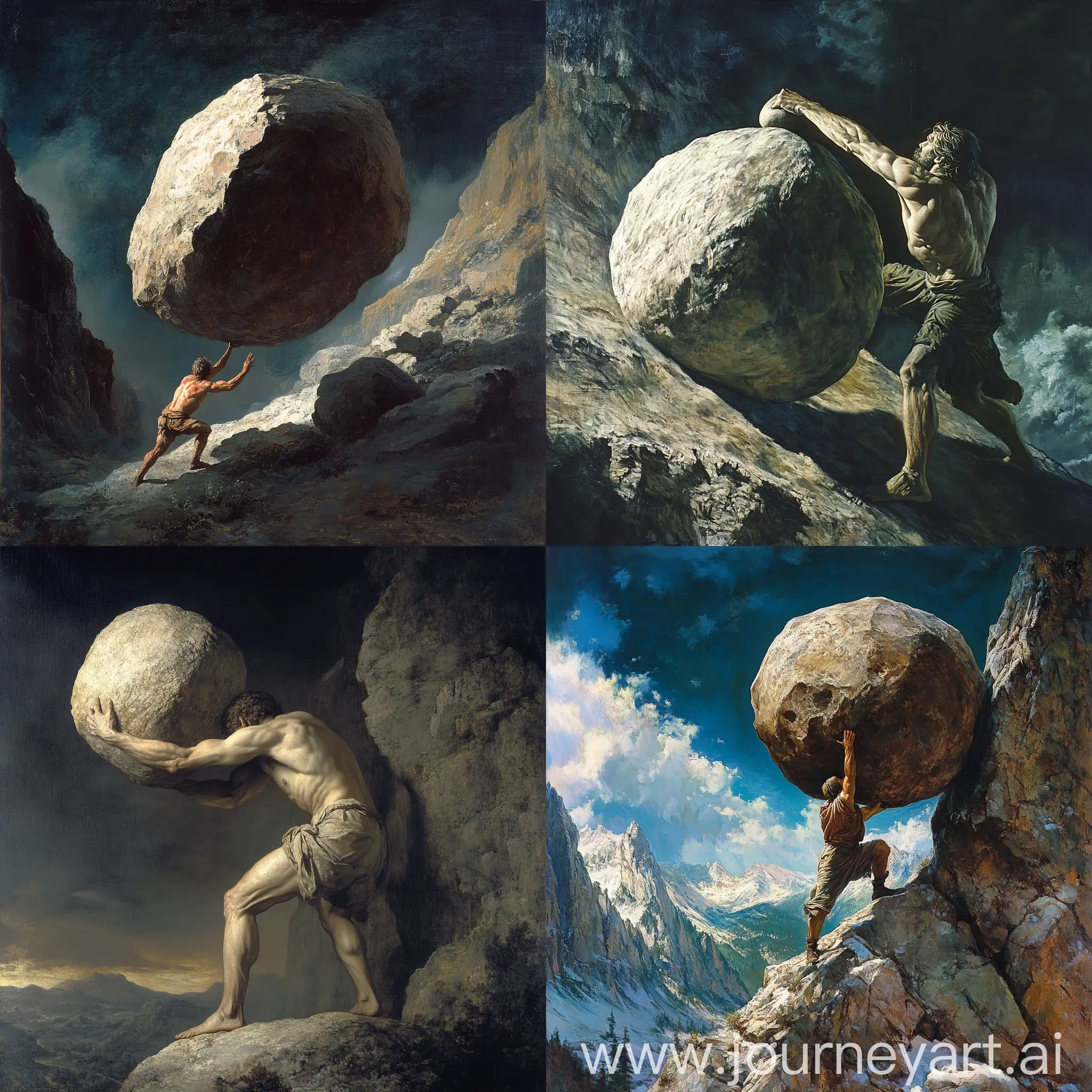 Sisyphus-Rolling-Boulder-Mythical-Artistic-Illustration