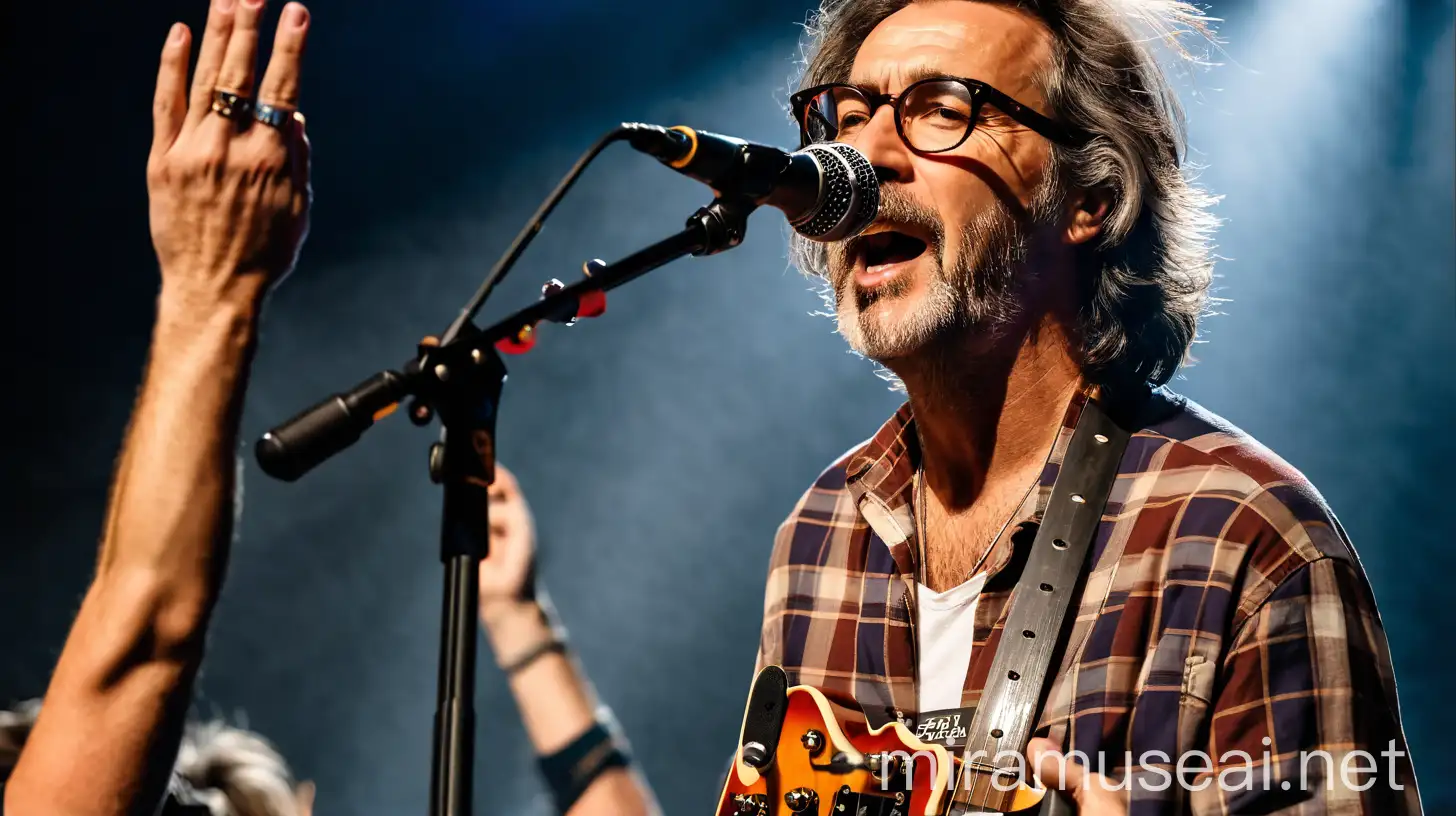 Handsome MiddleAged Guitarist Performing on Stage with Telecaster