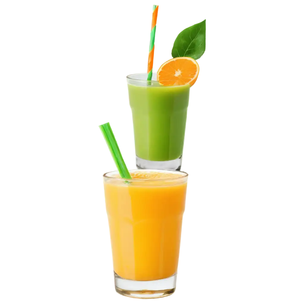 Fresh-Glass-of-Orange-and-Green-Juice-PNG-with-Oranges-and-Apples-on-White-Background