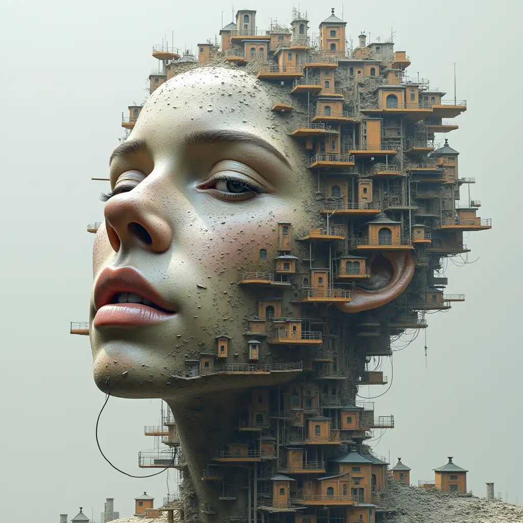 face morphing into building