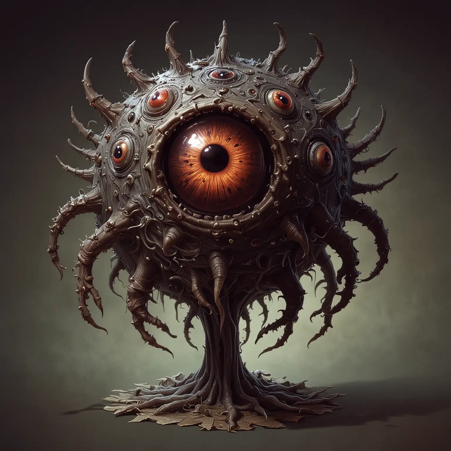 Fantasy Beholder Monster with Multiple Eyestalks and Jagged Teeth