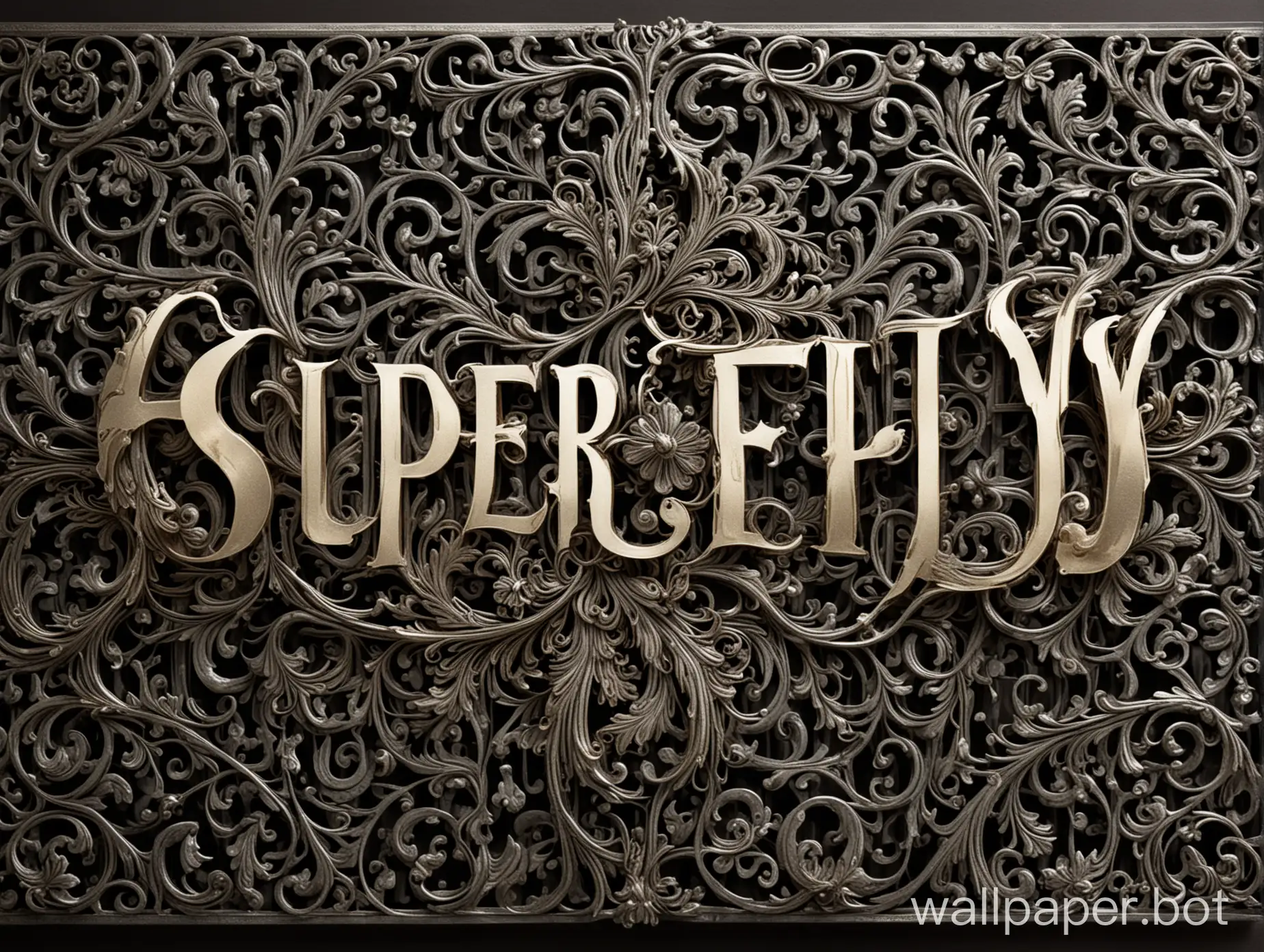 dark text in porteño filigree that says Super Fly