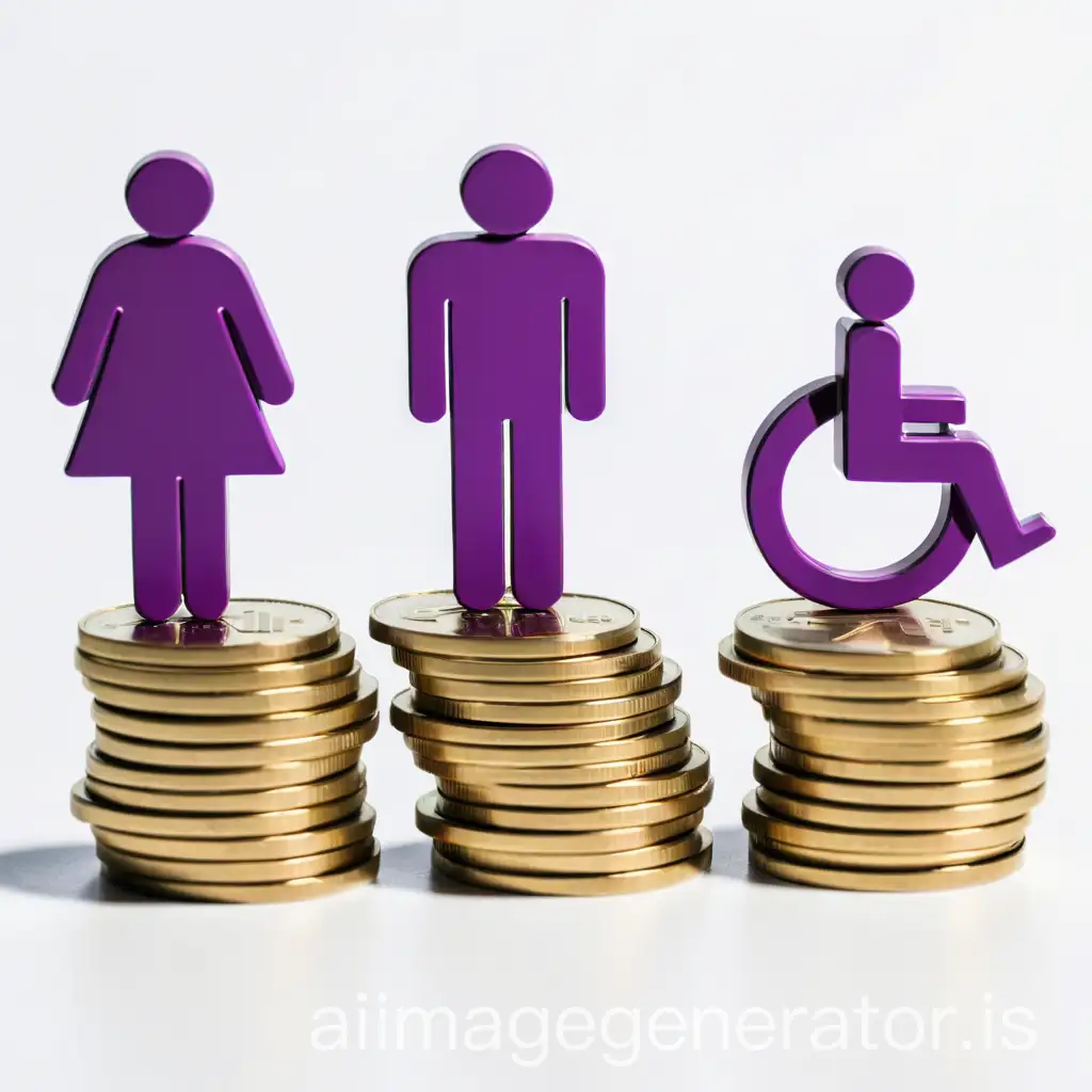 Gender-Icons-on-Top-of-Stacks-of-Coins-with-Person-in-Wheelchair-Representing-Inclusivity-and-Equality