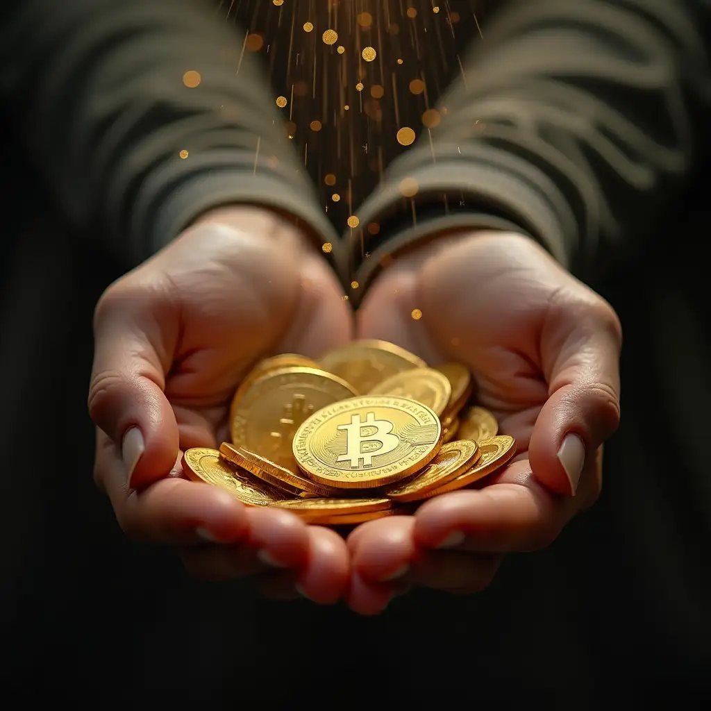 gold coins are raining from hand to hand