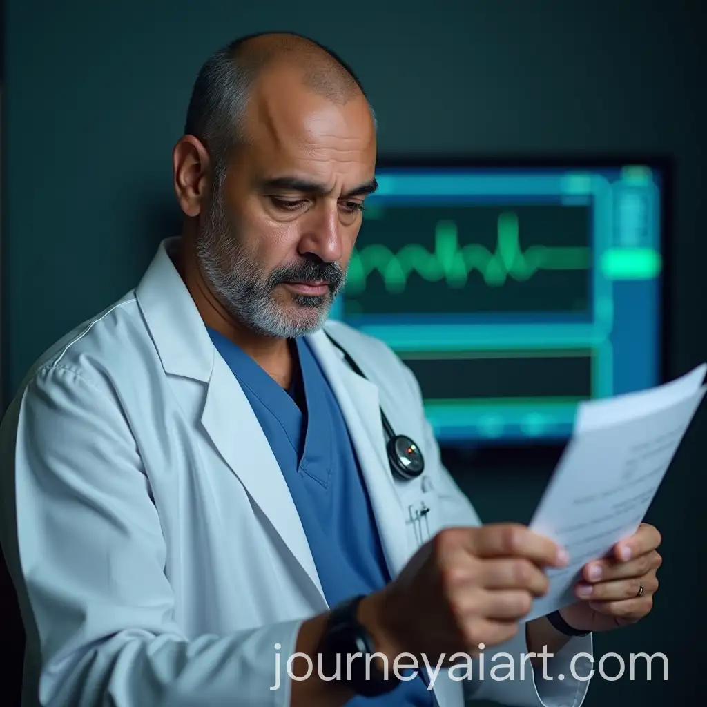 Egyptian-MaleAI-Image-Prompt-Expansion-Cardiologist-Reviewing-ECG-with-Smartwatch-in-Medical-Setting