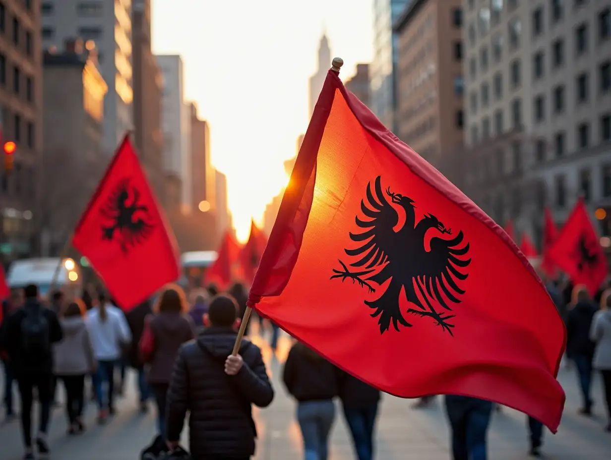 albanian roots flags and people in New York