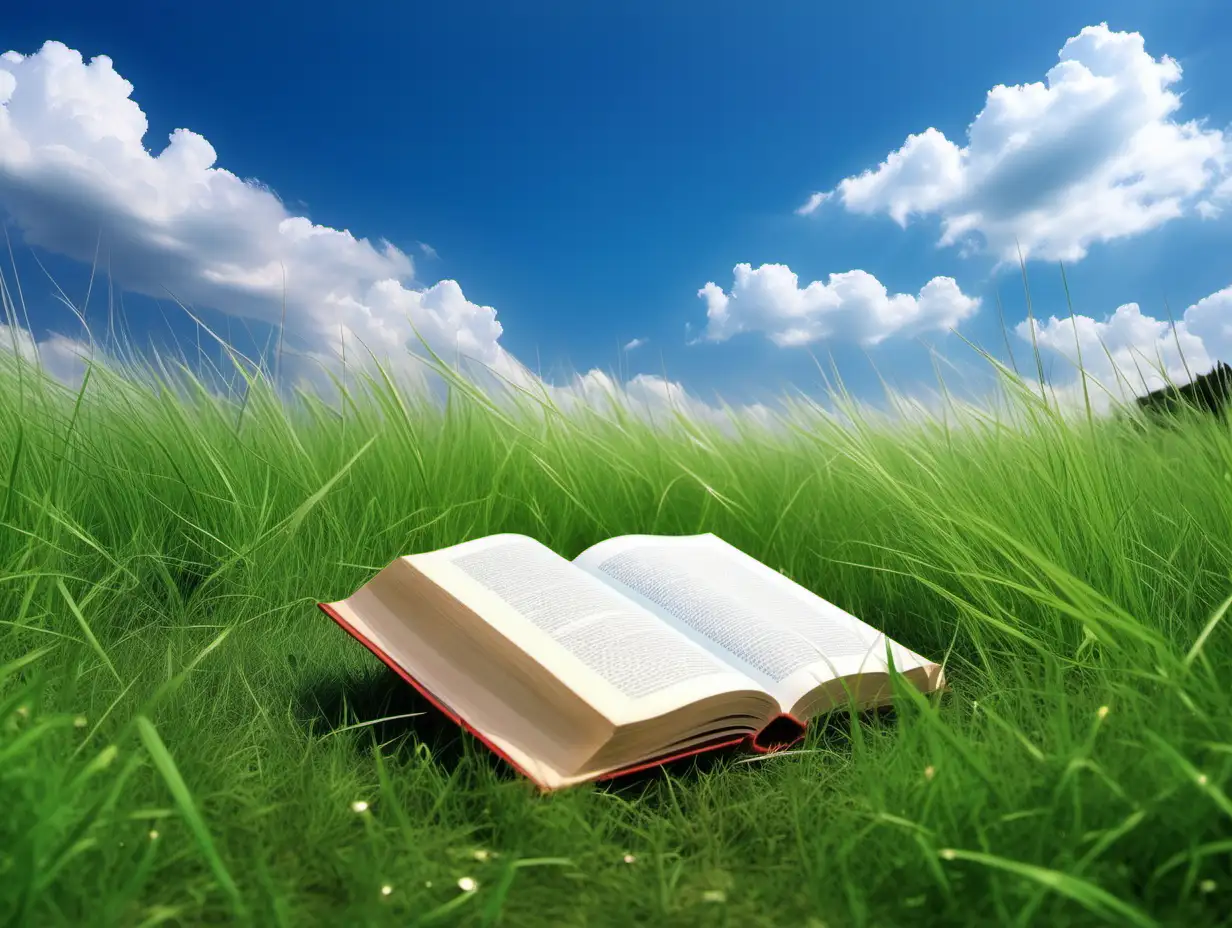 Serene-Reading-Experience-on-a-Lush-Grassland