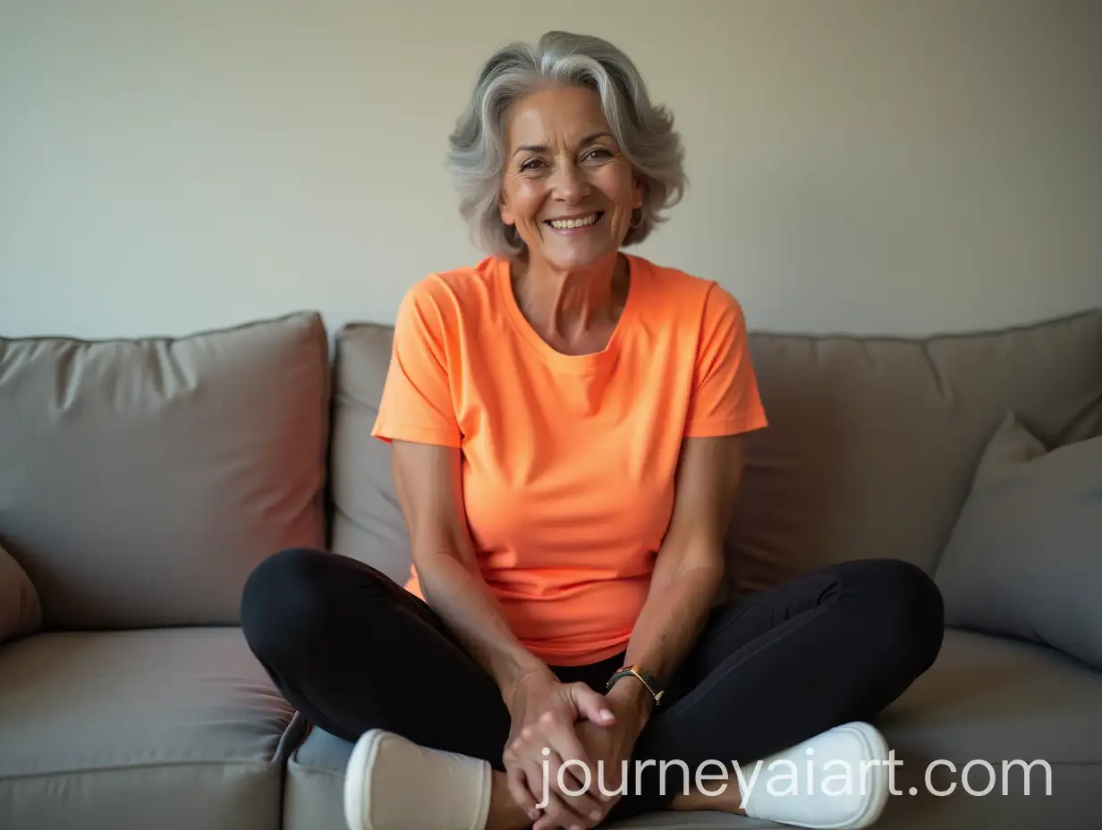 Elegant-59YearOld-Woman-Smiling-in-Sporty-Outfit-Sitting-on-Couch