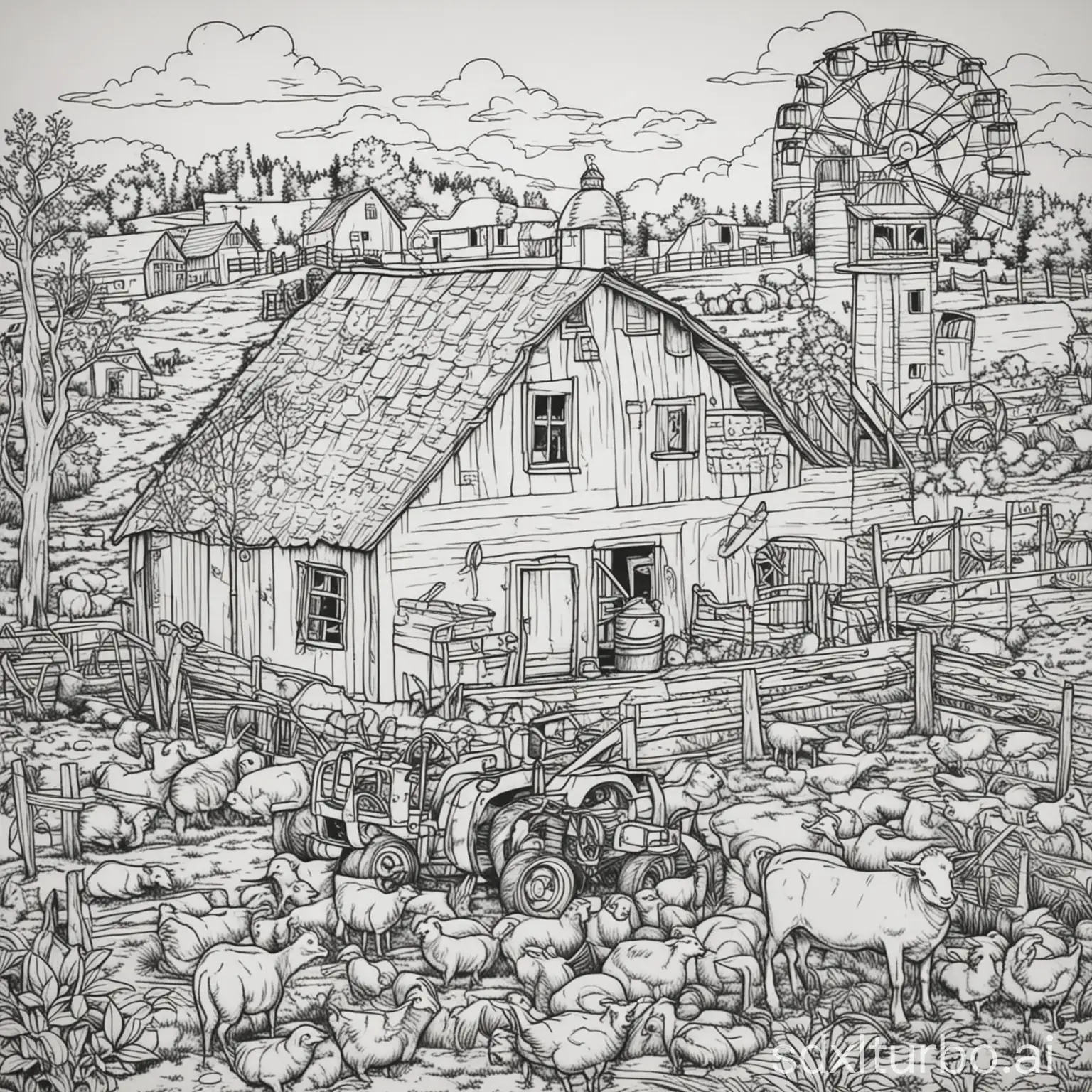Outline-Farm-Coloring-Page-for-Artistic-Expression