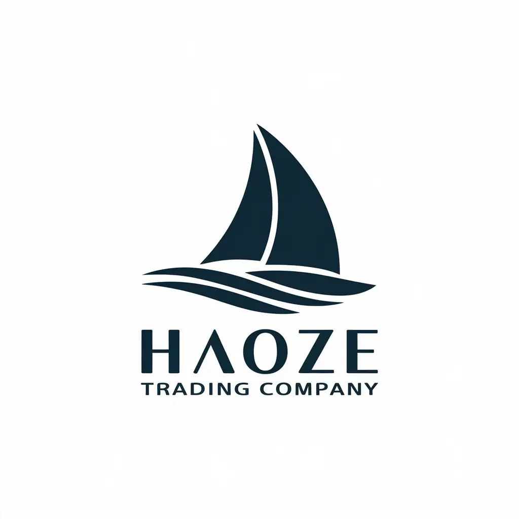 LOGO-Design-For-Haoze-Trading-Company-Sailboat-Symbol-with-Sea-and-Ripple-Motif