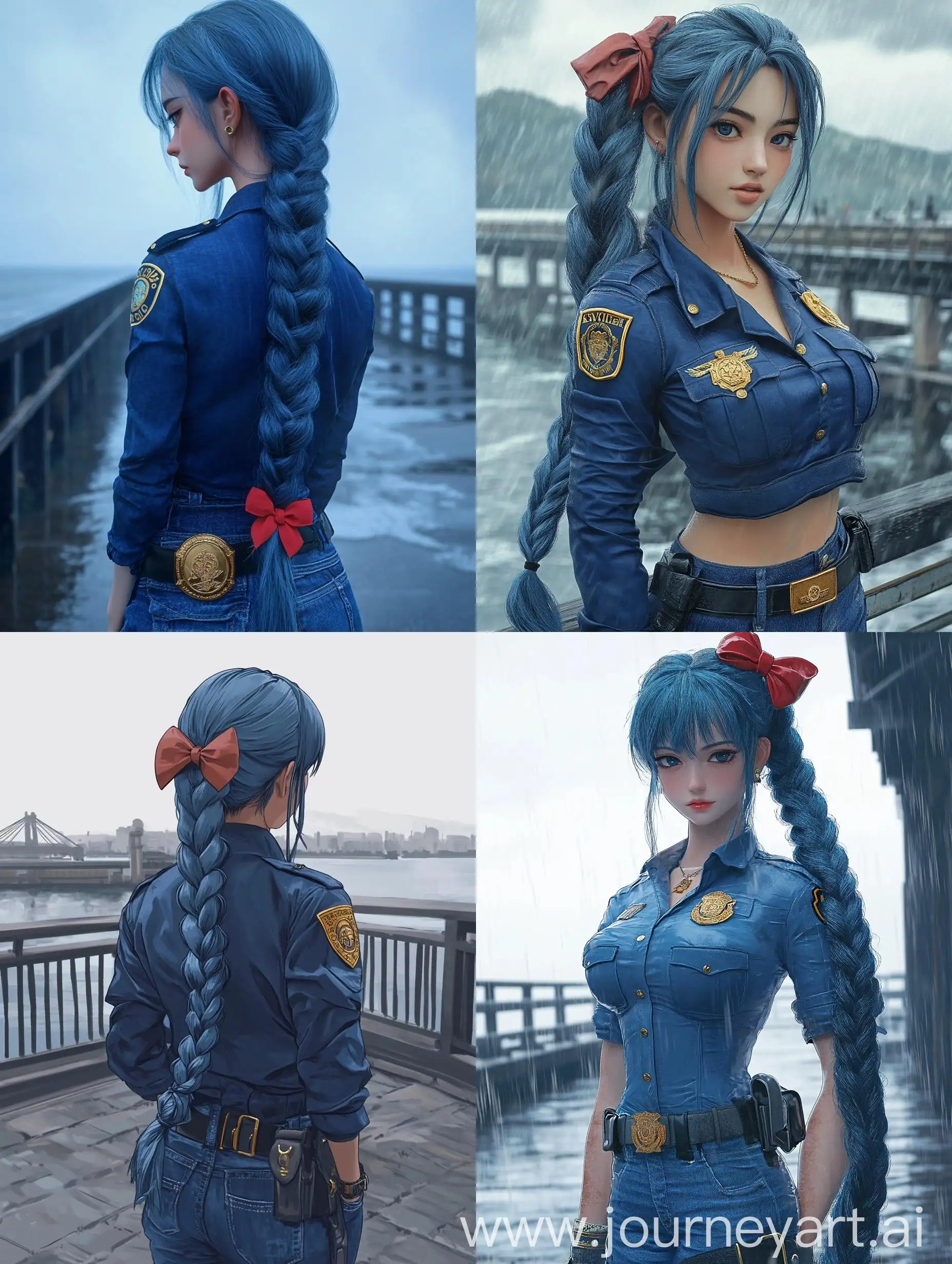 Japanese-Police-Officer-with-Blue-Braid-on-Pier