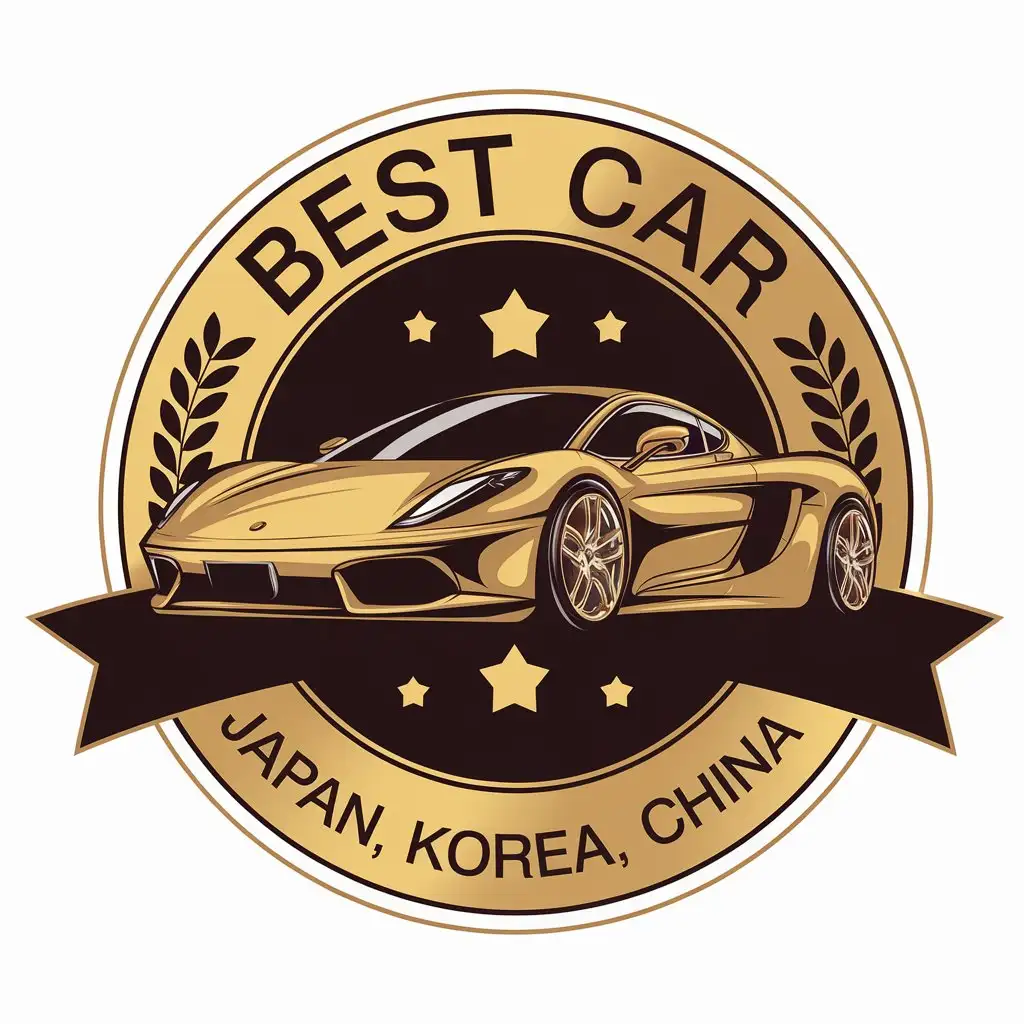 a vector logo design,with the text "BEST CAR", main symbol:Golden sports car. Cars from Japan, Korea, China ,Moderate,be used in Automotive industry,clear background