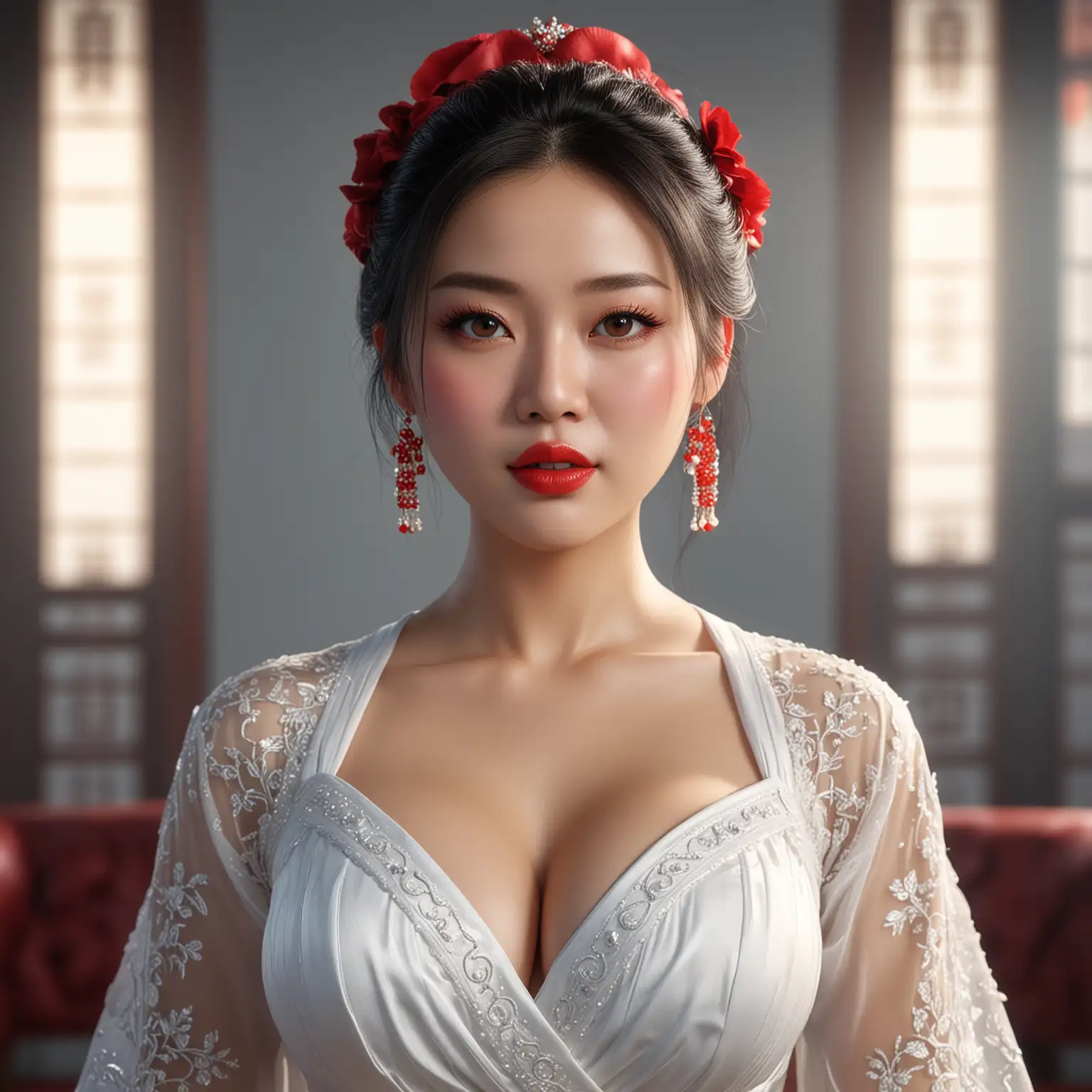 Portrait-of-a-Chinese-Idol-in-a-White-Dress-with-Red-Lips-and-a-Realistic-PhotoRealistic-Finish