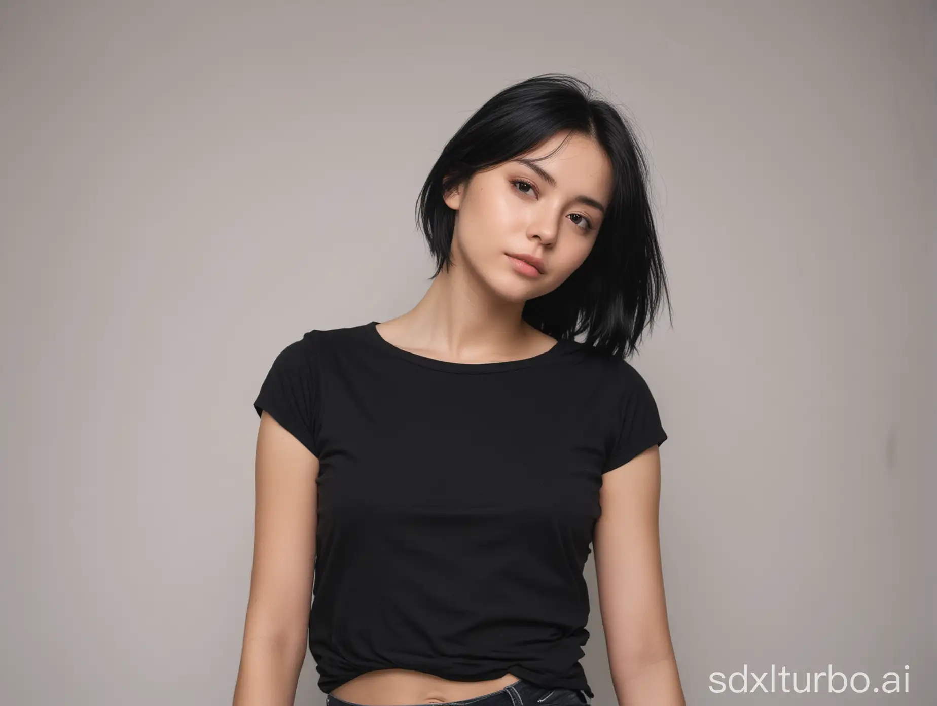 Young-Girl-with-Black-Hair-in-Front-of-White-Wall