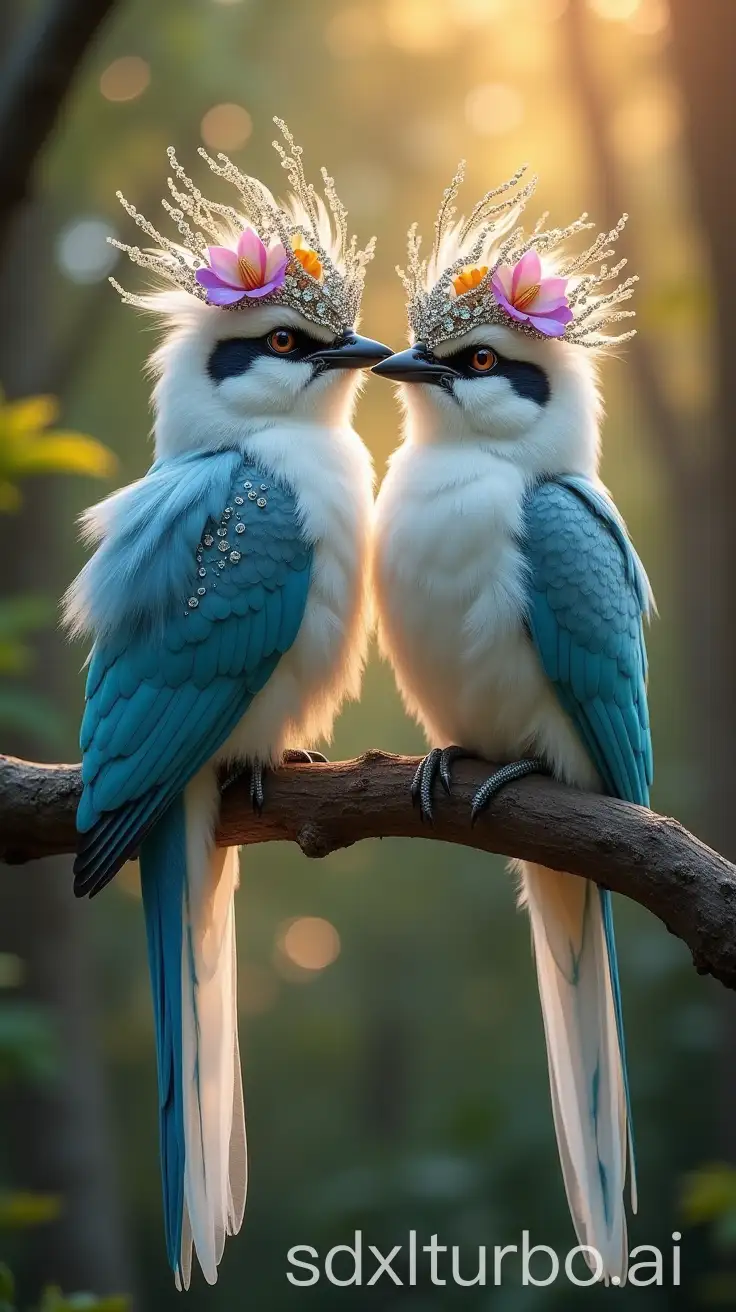 Exotic-Paradiseflycatcher-Birds-with-Jeweled-Crowns-in-Mystical-Forest