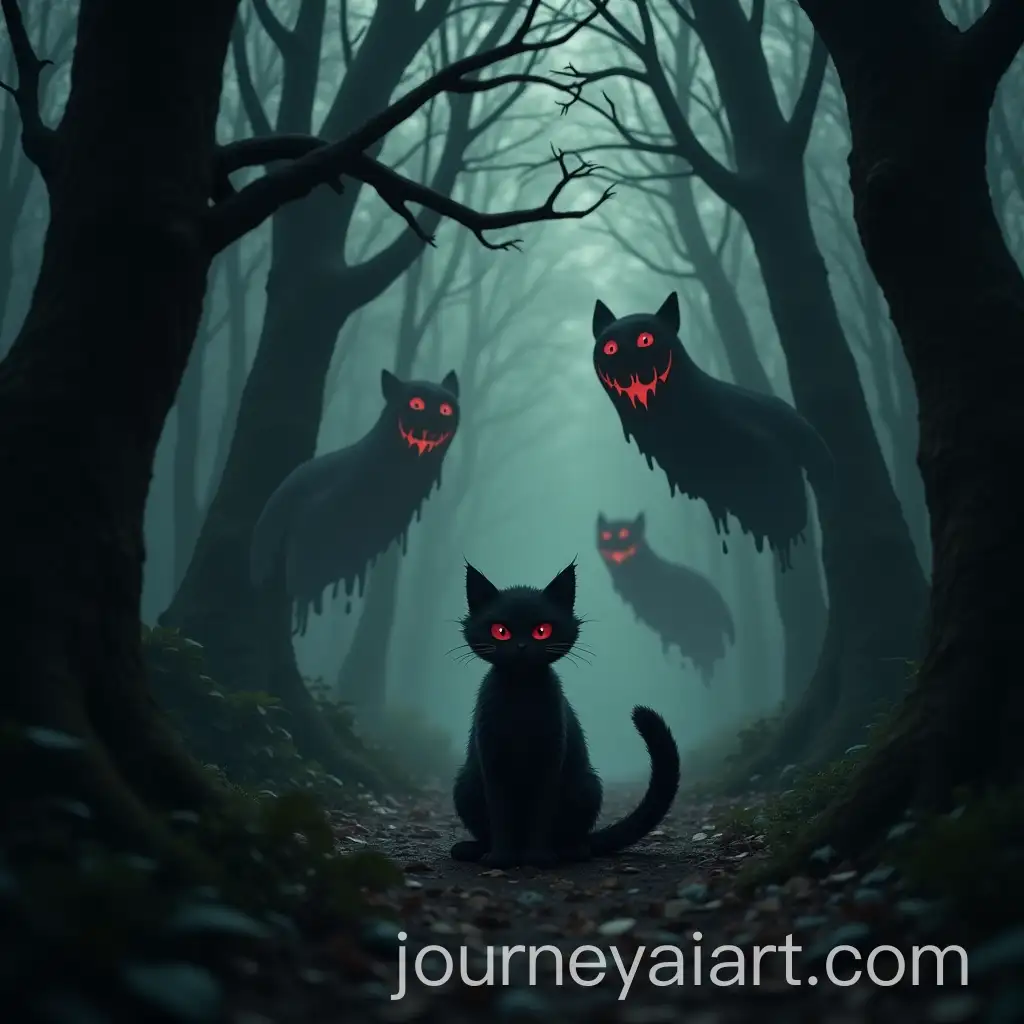 Black-Cat-Confronting-Ugly-Ghosts-in-Enchanted-Forest