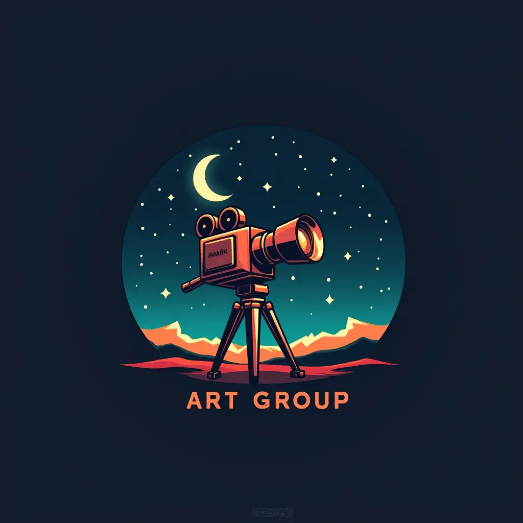 LOGO FOR Sadeh art group WITH SYMBOL OF FILM CAMERA, NIGHT AND SKY