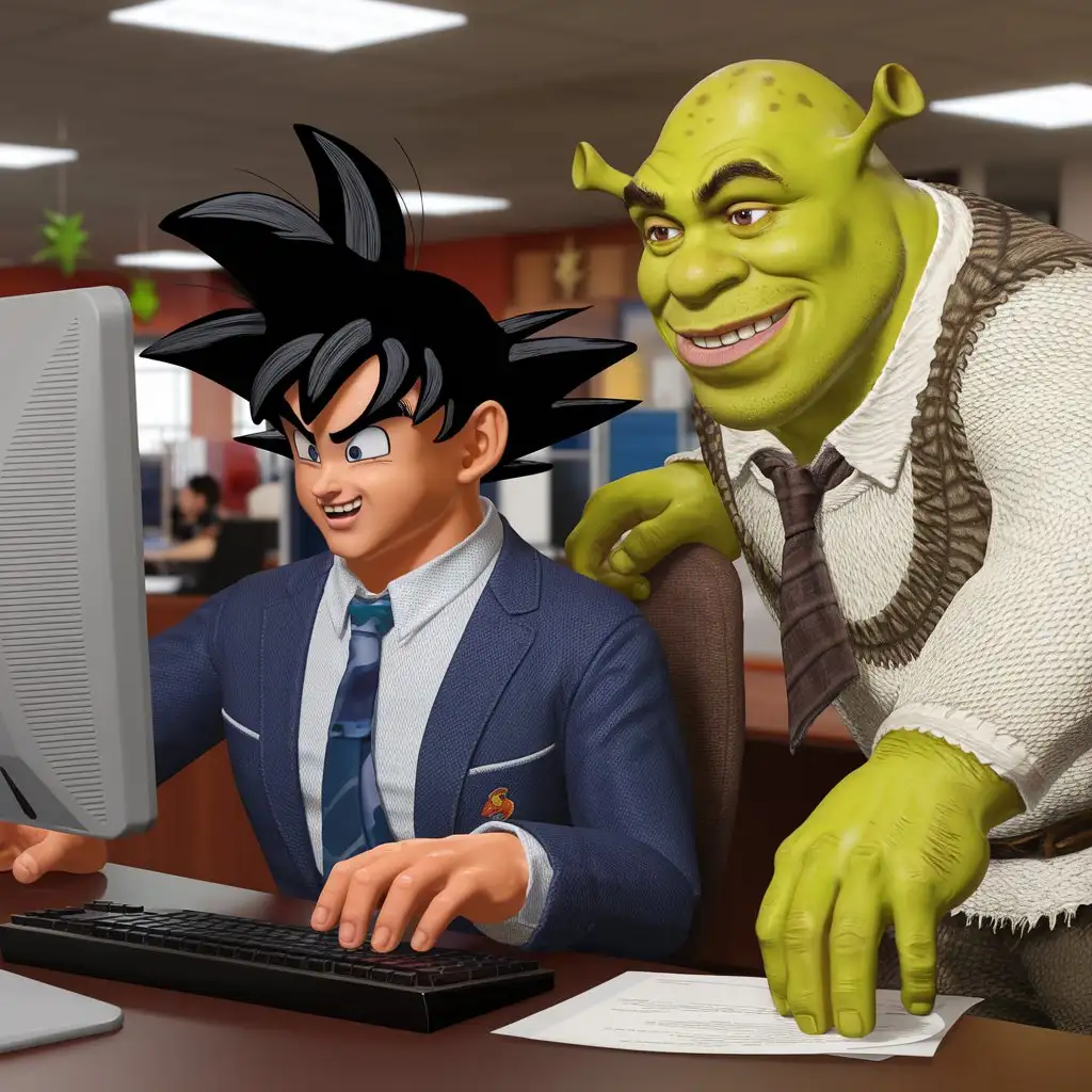 Goku-and-Shrek-in-Business-Attire-at-the-Office