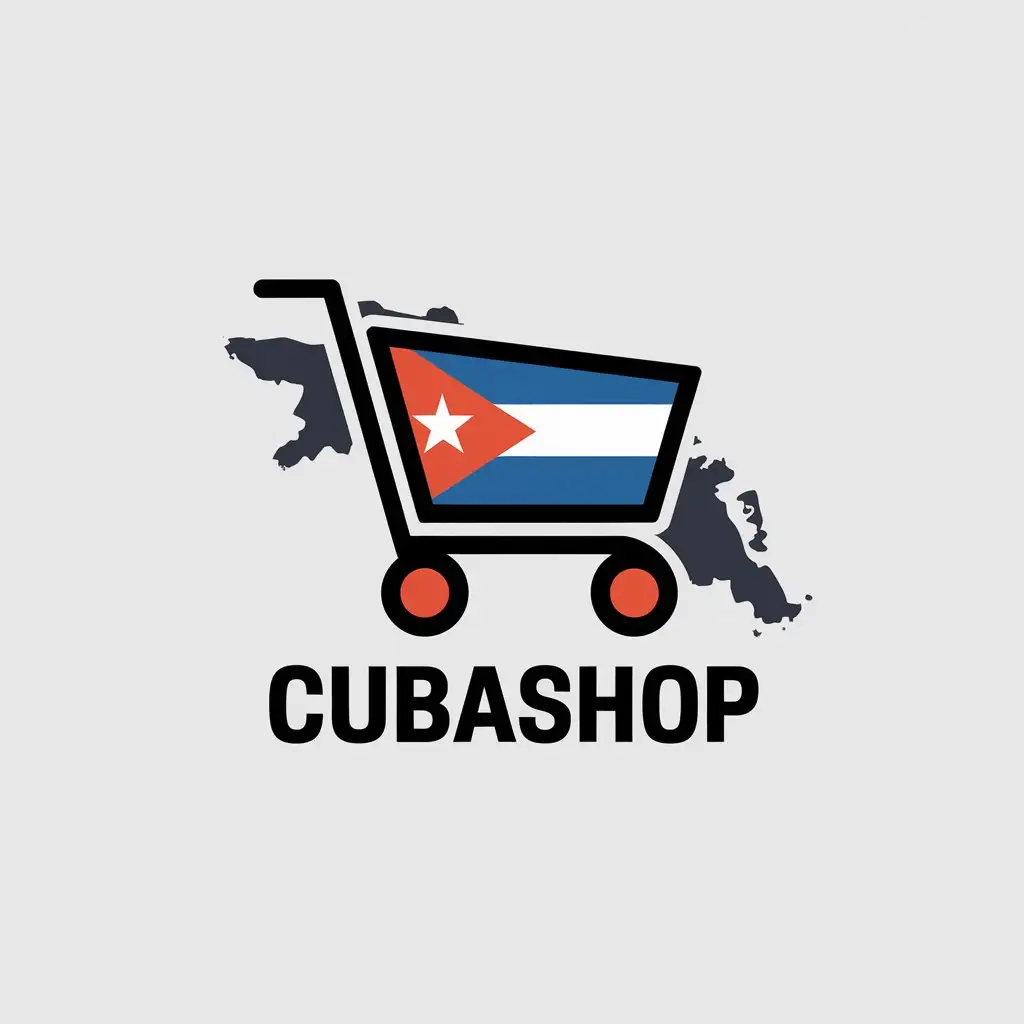 LOGO Design for CubaShop Vector Logo Featuring Cuba Map and Shopping Cart for Retail Industry