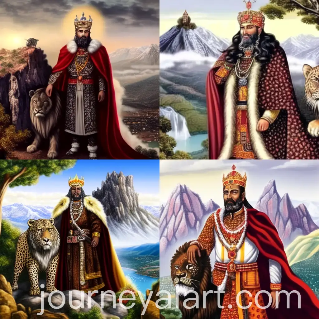 Keyumars-The-First-King-with-a-Crown-of-Rubies-and-Diamonds-Standing-Tall-on-a-Mountain