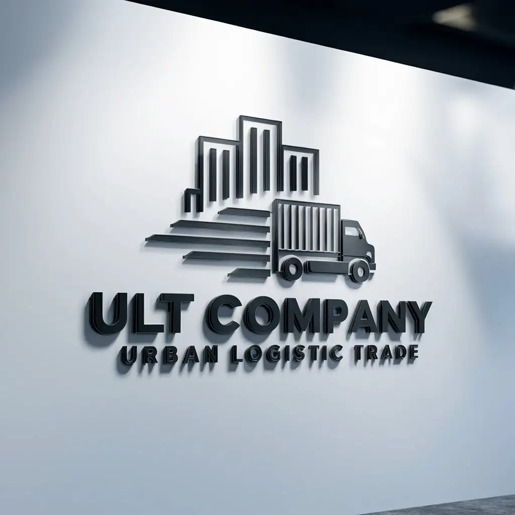 LOGO-Design-For-ULT-Company-Urban-Logistic-Trade-with-Highrise-Buildings-and-Cargo-Truck-Theme