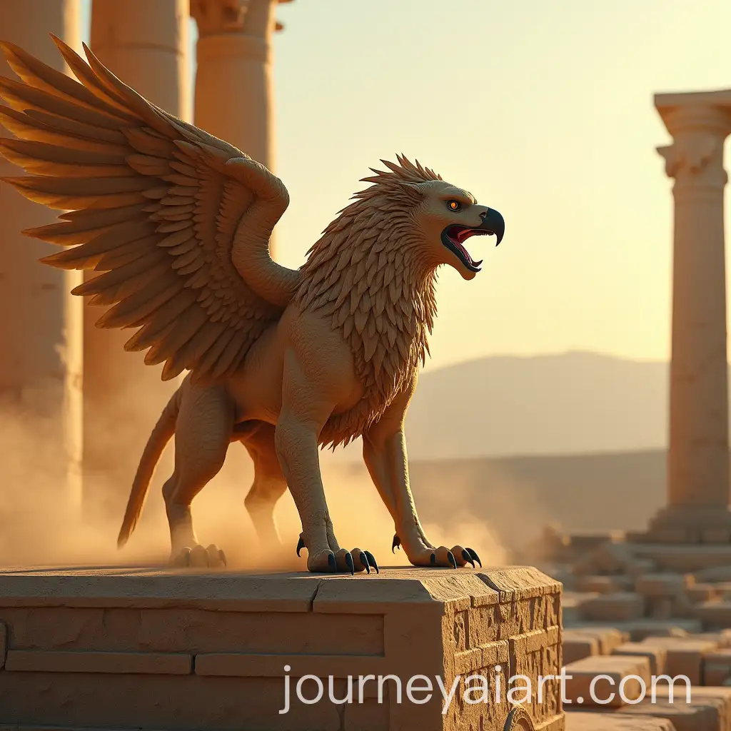 Majestic-Persian-Griffin-Roaring-on-Stone-Platform-at-Persepolis-Ruins