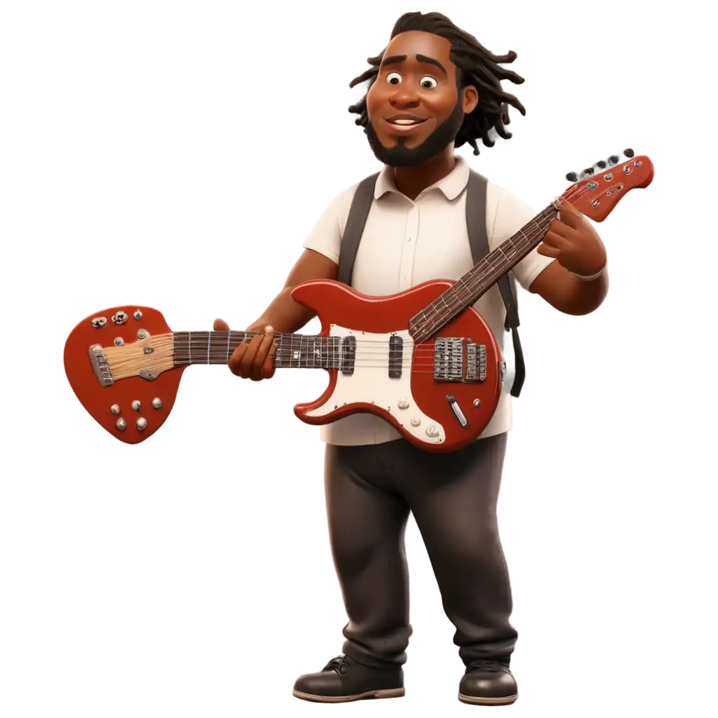 a kind of fat black man playing a 9 string bass, cartoon style