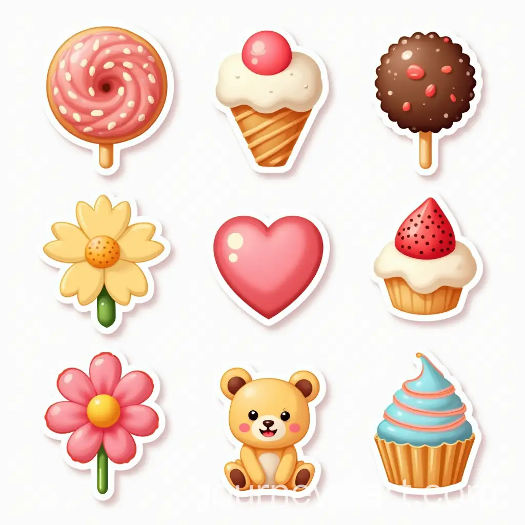 Colorful-Cute-Stickers-Featuring-Candy-Flowers-and-a-Girl-in-Korean-Style