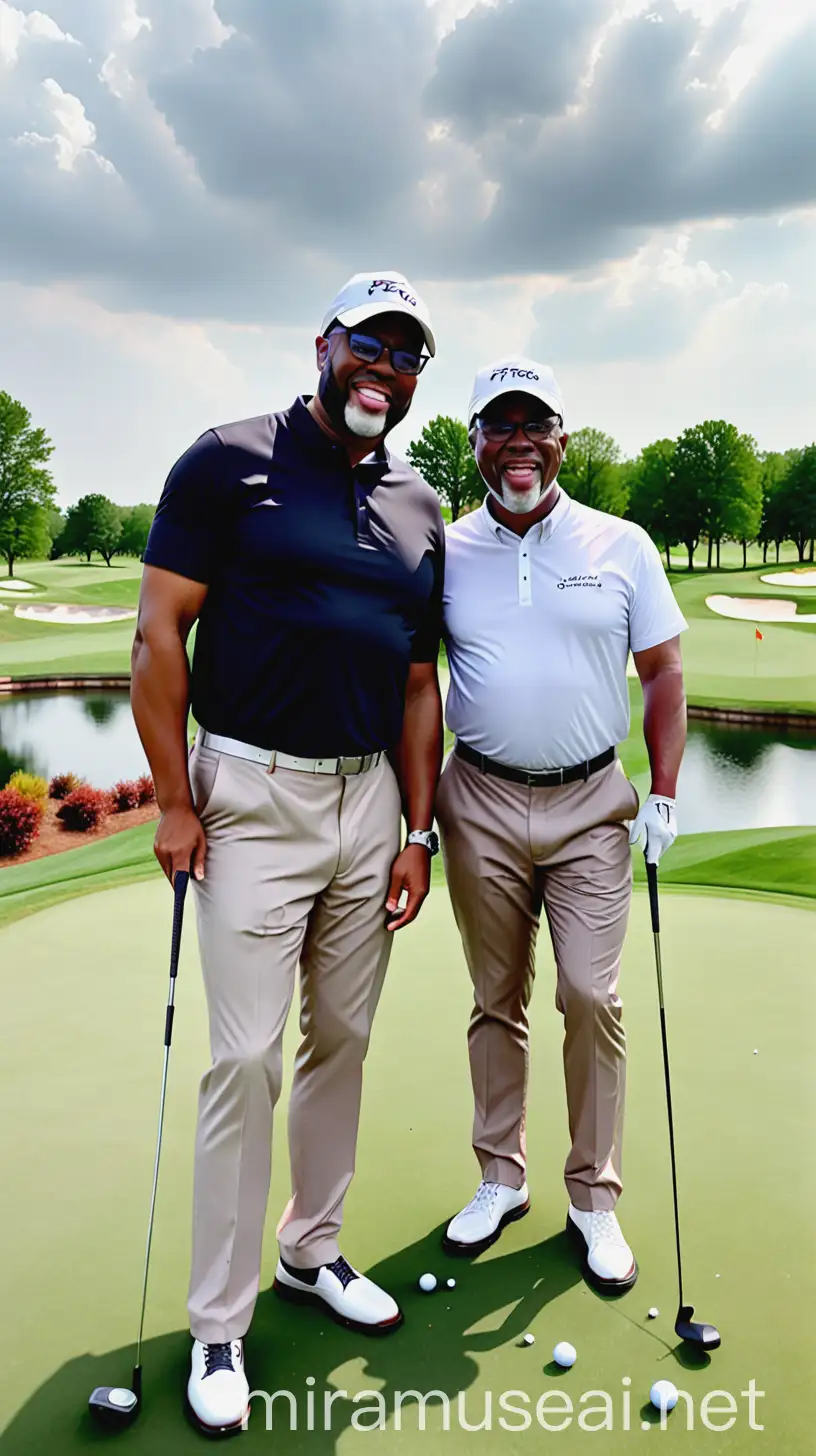 Two Pastors Playing Golf Together in Serene Church Grounds