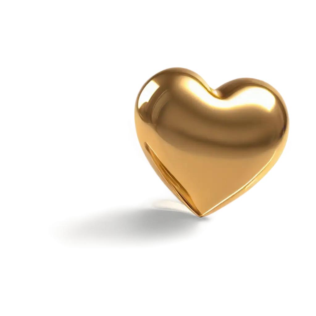 3D floating gold heart, reflective surface.