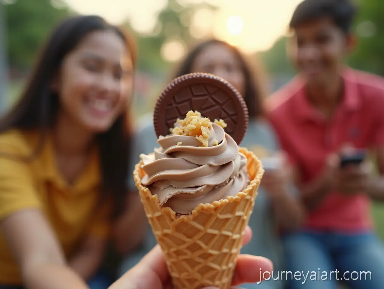 Premium-Ice-Cream-Cone-with-Hot-Chocolate-Fudge-and-Honeycomb-Topping-in-Summery-Dhaka-Park