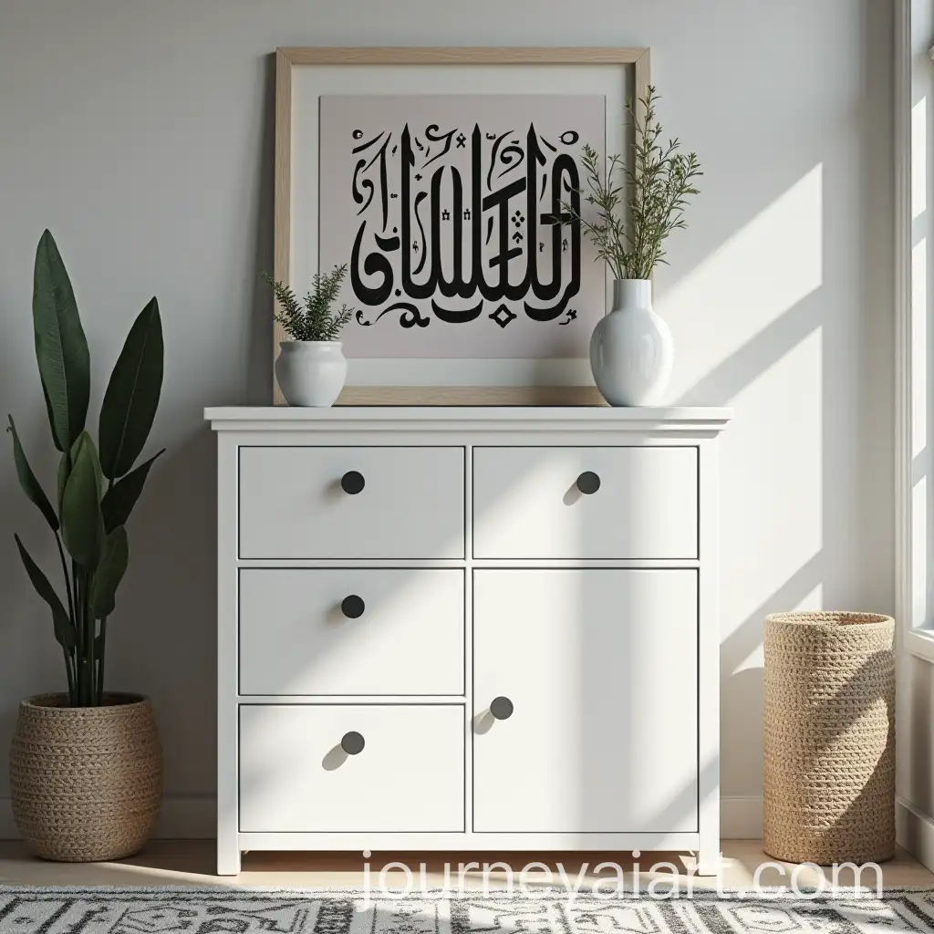 IKEA-White-Storage-Unit-with-Black-ArabicInspired-Paint-Design