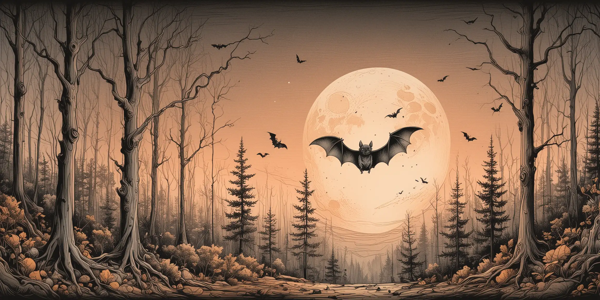 Surreal Bat in a Dreamlike Forest Under a Full Moon