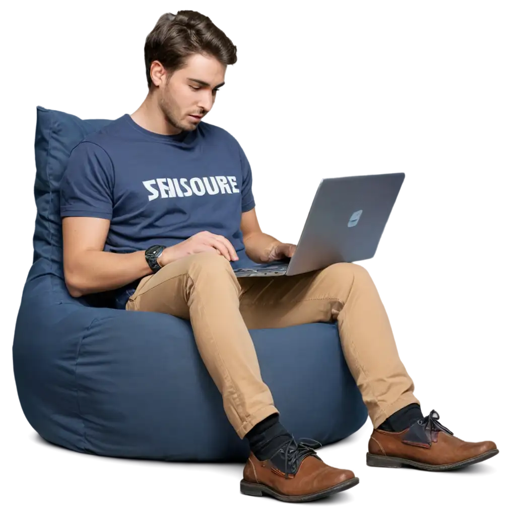 Person-Sitting-on-Bean-Bag-Using-Laptop-HighQuality-PNG-Image-for-Various-Digital-Uses