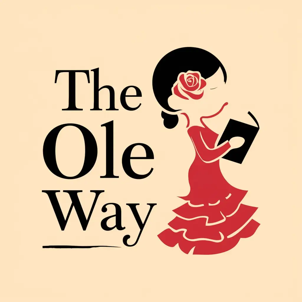 LOGO Design For The Ol Way Girl in Red Flamenco Dress Reading with Rose Accent