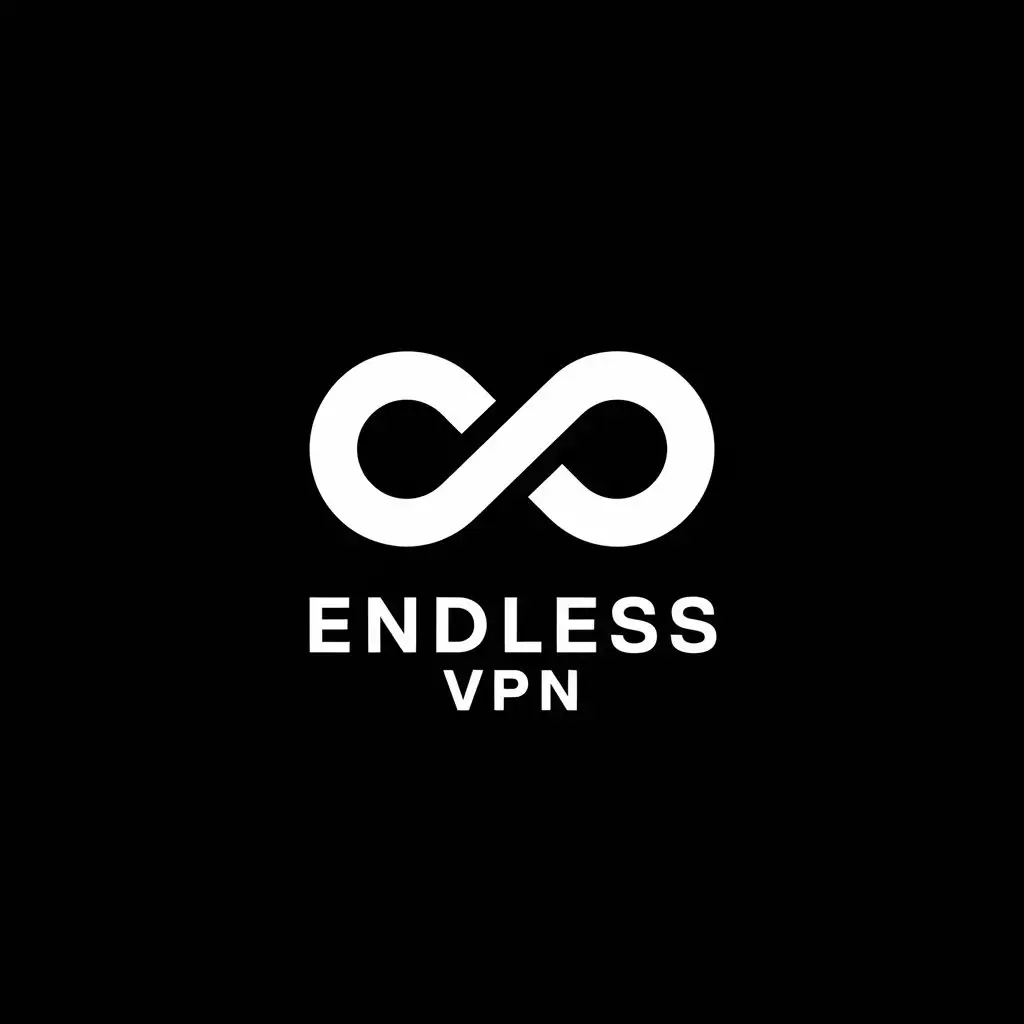 LOGO Design for Endless VPN White Infinity Sign on Black Background Minimalistic Style