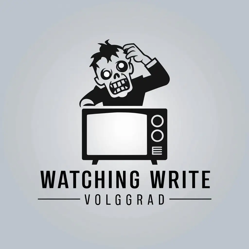 a vector logo design,with the text "Watching Write Volgograd", main symbol:A zombie is watching TV and scratching his head,Minimalistic,be used in Others industry,clear background