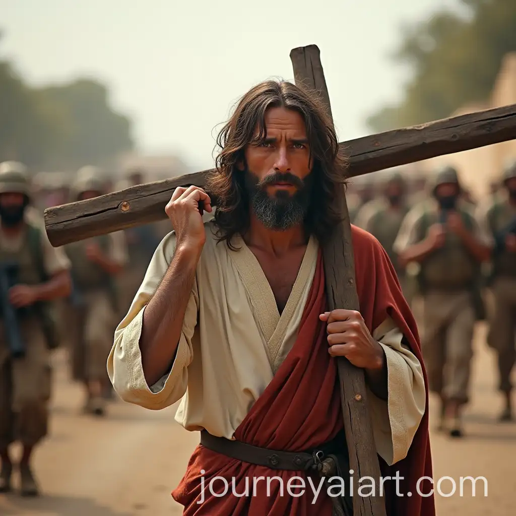 Jesus-Carrying-Cross-with-Soldiers-in-Background